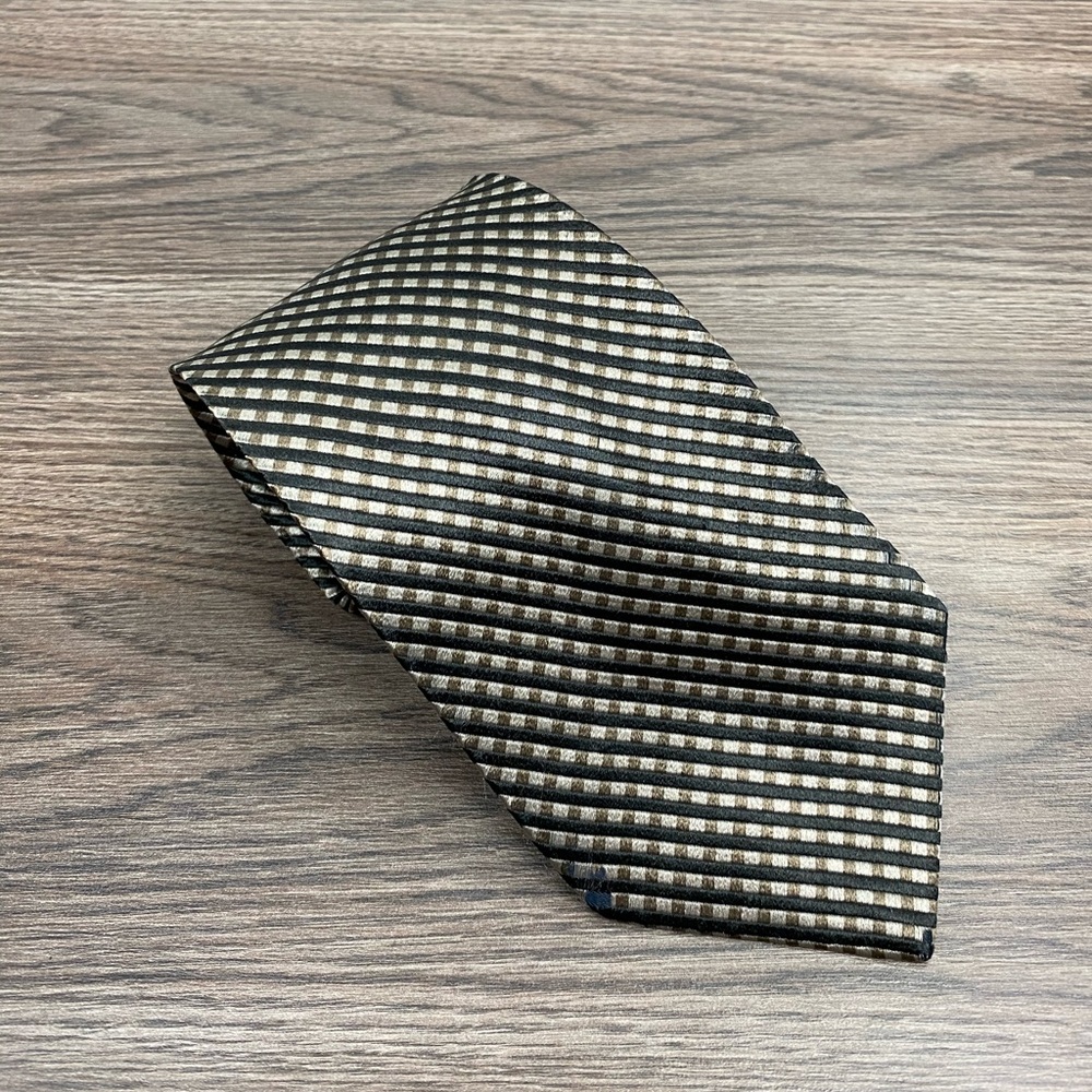 Trussini Tan & Black Check Silk Tie